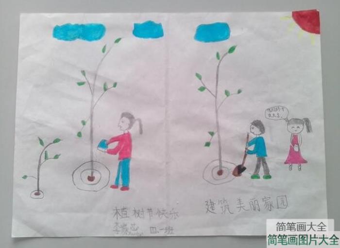 筑造美丽家园简单的植树节画分享