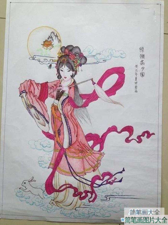 优秀的中秋节人物儿童画教师范画：嫦娥