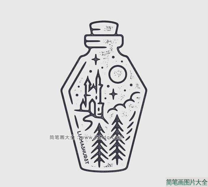 一组精致的黑白线描风景小插画  第3张