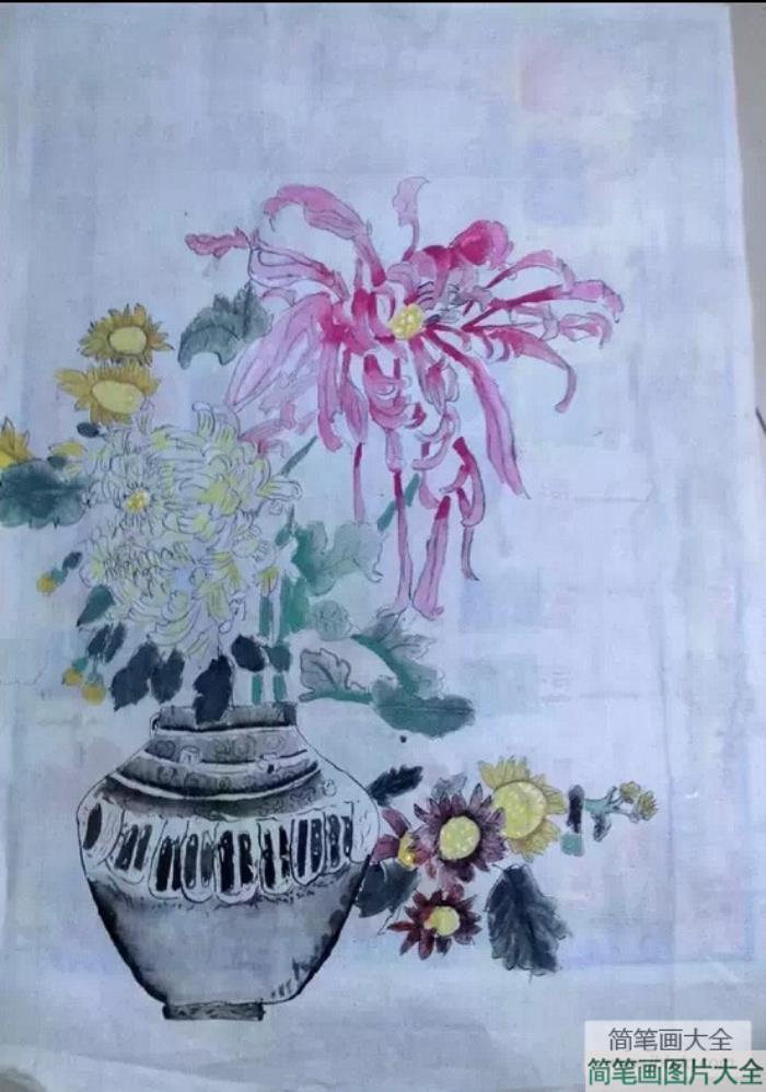 重阳节赏菊儿童画作品之还来就菊花