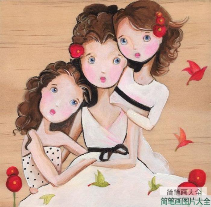 妈妈姐姐和我庆祝妇女节油画作品分享  第1张