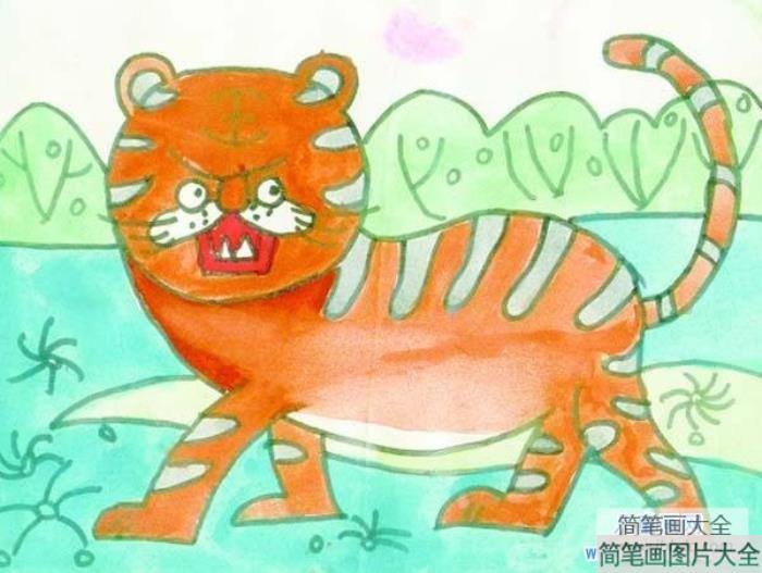 漂亮的小学生老虎儿童画作品