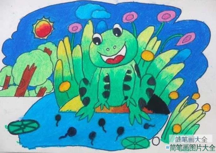 小学生可爱青蛙儿童画图片