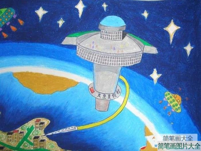 六年级儿童科幻画：太空度假村