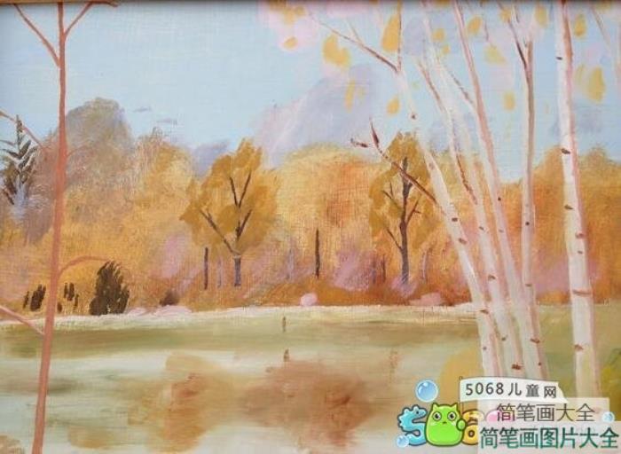 郊外的秋色水彩画美丽的秋天作品欣赏