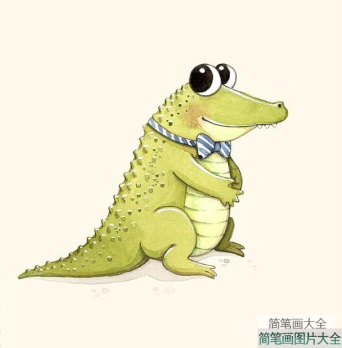 系领结的鳄鱼先生幼儿绘画动物示范画