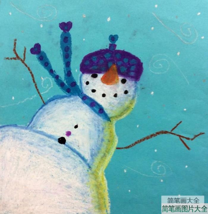 文艺范的雪人儿童水彩画作品在线看  第1张