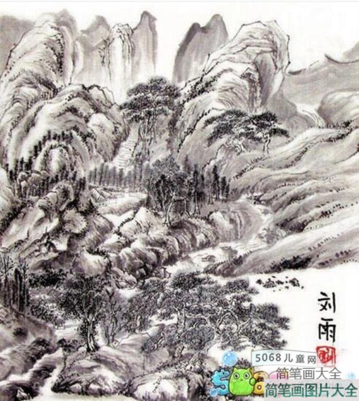 山水考级国画淡墨山水画图片展示