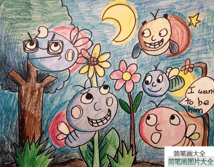 儿童画_萤火虫之夜  第1张