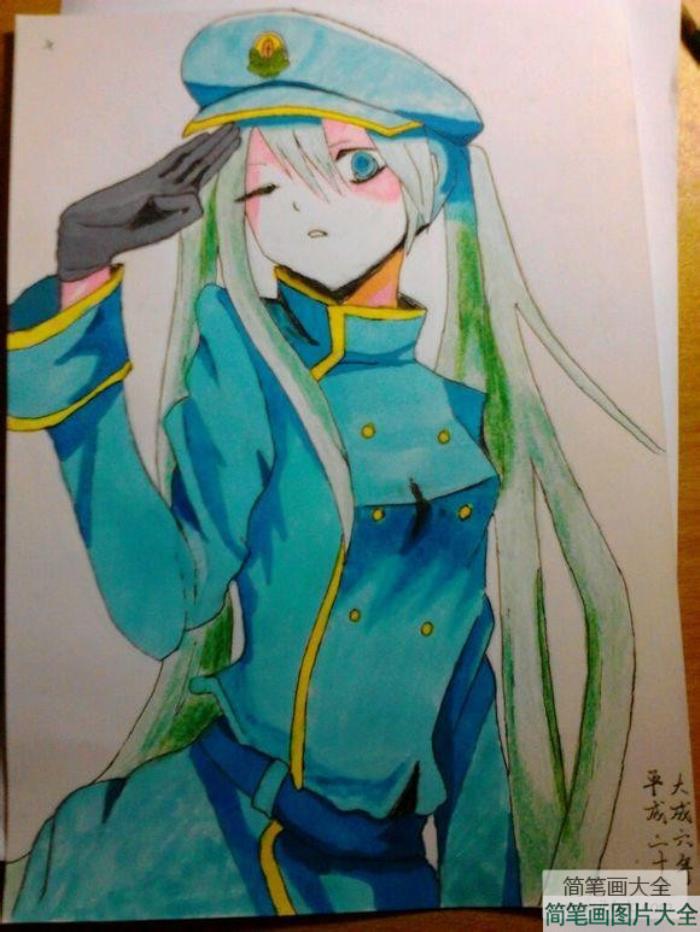 儿童画_制服少女  第1张