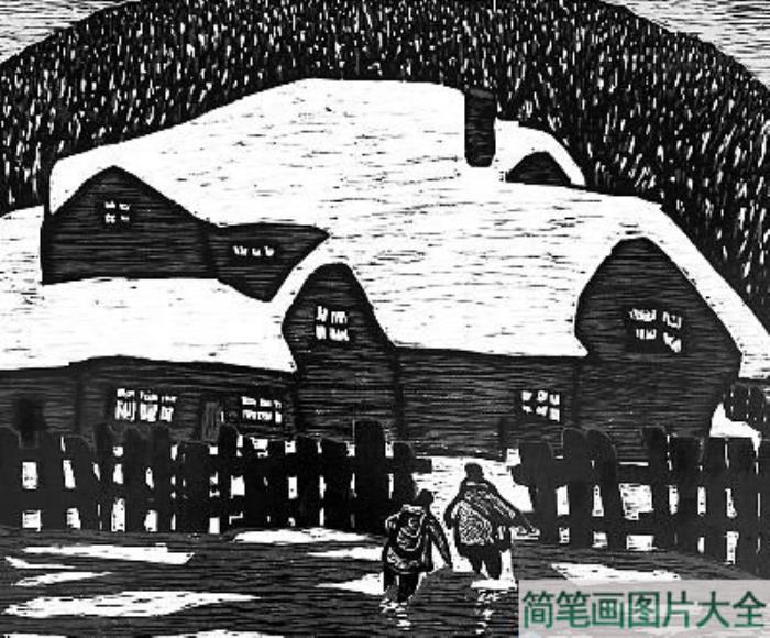 儿童版画_冬天的雪景  第1张