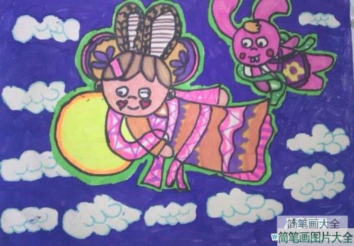 获奖的中秋节儿童画作品大全：天上嫦娥  第1张