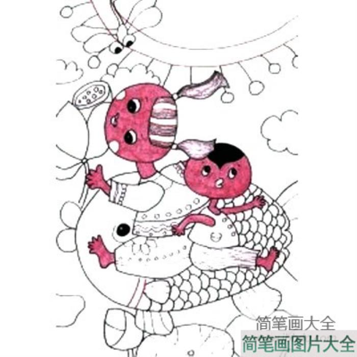 儿童水彩笔绘画教程19_年画_年年有余  第2张