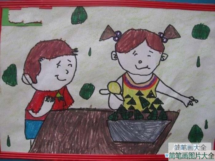 幼儿园端午节儿童画图片:吃粽子  第1张